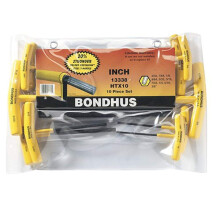 Bondhus 13338 Conjunto de 10 tamanhos de Handles T Hex 3/32-3/8 """"
