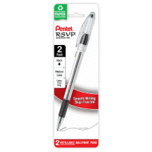 Pentel RSVP -kuulak  rkikyn  , keskikokoinen viiva, musta muste, 2 kpl pakkaus (BK91BP2A)