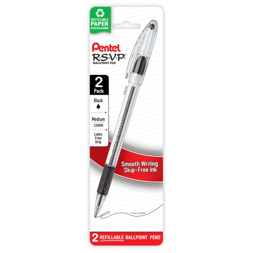 Pentel Pentel R.S.V.P. Μηχανικό Στυλό, Μεσαία Γραμμή, Μαύρη Μελάνη, 2 Πακέτο (BK91BP2A)