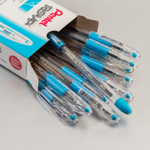 Pentel Pentel R.S.V.P. Στυλό Μπάλας, 1.0mm Μέτριο Ακρο, Μπλε Ουρανίου, Πακέτο 12 (BK91-S) 1