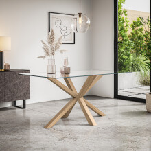 Etta 4-6 Seater Glass Dining Table w Solid Oak Legs