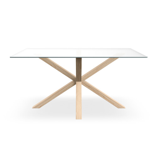 MORE4HOMES Etta 4-6 Seater Glass Dining Table w Solid Oak Legs 2