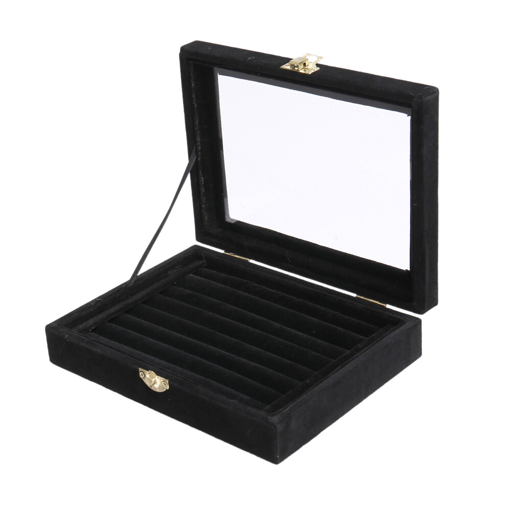 Fluwelen glazen ring oorbel sieraden display organizer box, zwart