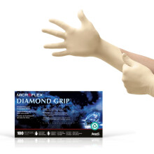 Guanti monouso in lattice Microflex Diamond Grip MF-300 per l'industria automobilistica, sanitaria e dei macchinari - Taglia piccola, colore natu