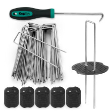 KEPLIN Garden Pegs Stakes Staples Securing Lawn Galvanised U Shaped Nail Pins, 50 Pack with Accessories
