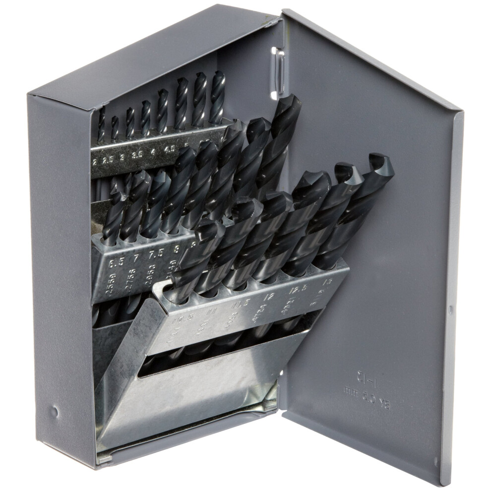 Chicago Latrobe 57725 150 Series Highspeed Steel Jobber Length Drill Bit Set With Metal Case Black Oxide Finish 118 Degree Co 662355577257