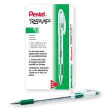 Pentel RSVP kuulak   rkikyn    0,7 mm ohutk   rkinen vihre    musteella, 12 kyn   n pakkaus (BK90-D)