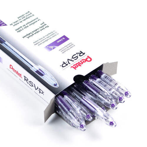Pentel Pentel BK90V R.S.V.P. Στυλό Μπαallpoint, 0.7mm, Διαφανές, Μωβ Μελάνι (Συσκευασία 12) 2