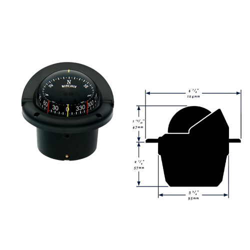 Ritchie Navigation Compass  Flush Mount  3.75"" Combi  Black 1