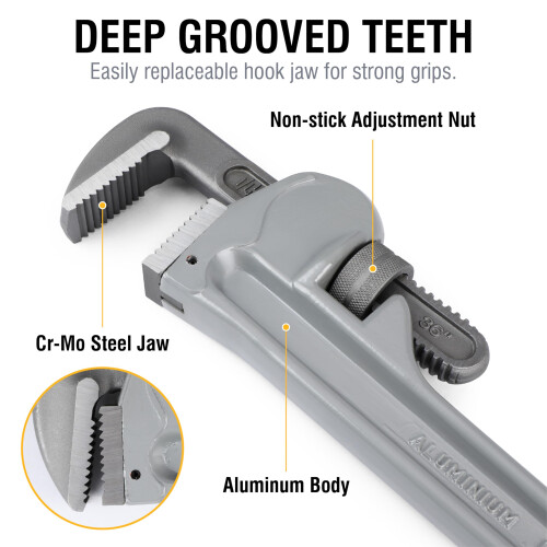 Olympia Tools Olympia Tools Αλουμινένιο Κλειδί Πίεσης 01-636, 36 Ίντσες, Γκρι 2