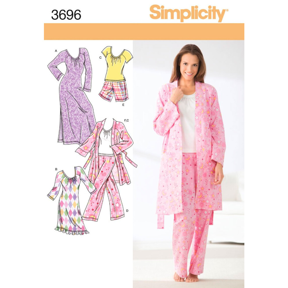 Patron Simplicity 3696 Pantalon ou short pour femme, robe de nuit en tricot en 2 longueurs ou haut, tailles 416 XXSM