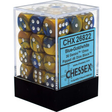 Chessex Gemini 12mm D6 Blue-Gold w/White Dice Block 36 Dice
