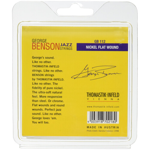 Thomastik -Infeld GB112 Jazz Guitar Strings: George Benson 6 String Set - Pure Nickel Flat Wounds E B G D A E Set 1