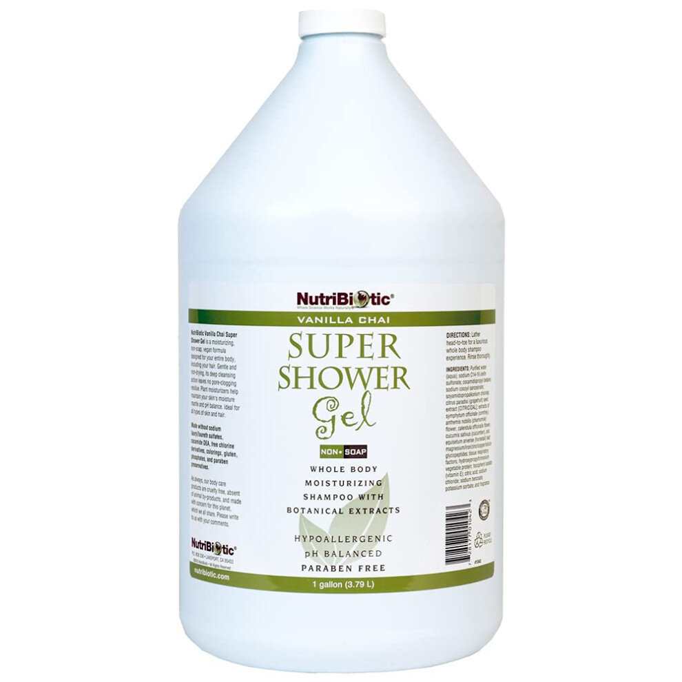 NutriBiotic - Vanilla Chai Super Shower Gel  1 Gallon (128 Fl Oz) | Whole Body Shampoo with GSE & Botanical Extracts | pH Balanced   Non-Soa-image-OPC-PFN2D6K-NEW