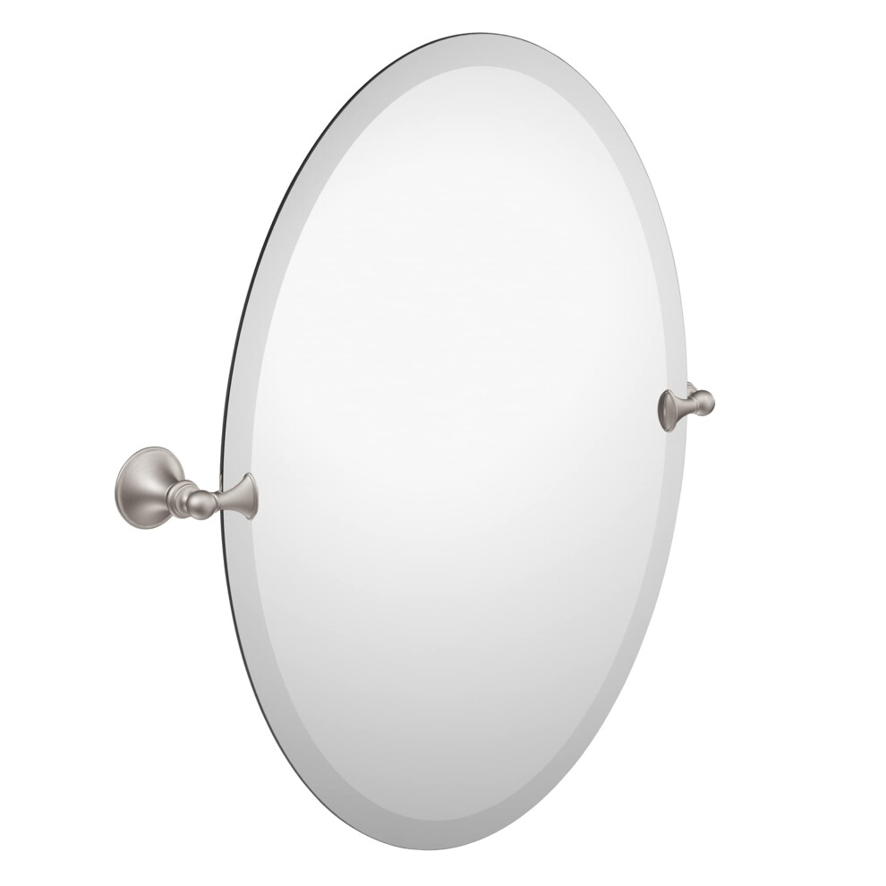 Miroir de salle de bain pivotant sans cadre Moen Glenshire en nickel bross    de 26 po x 22 po Miroir mural inclinable ovale DN2692BN