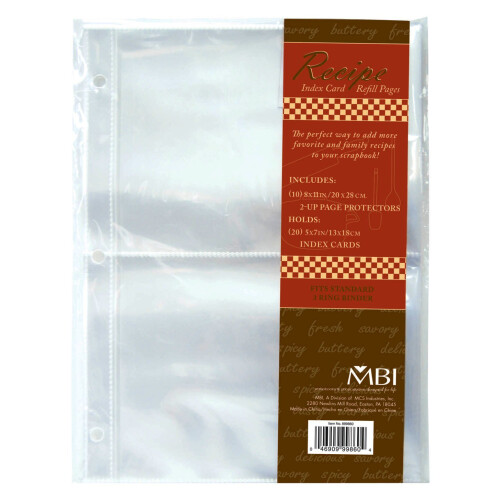 MCS 5x7 Polegadas Refil de Páginas para Cartões de Receita, 10 Fichas com 2 Bolsos Cada
