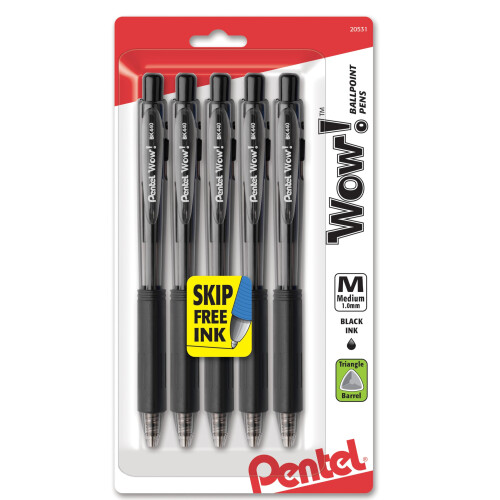 Pentel Pentel WOW! Αναδιπλούμενα Στυλό, Μέτρια Γραμμή, Μαύρο Μελάνι, 5 Τεμάχια (BK440BP5A)