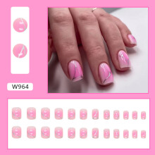 (Blush Silver Edge) Wearing Art Nail Festival Atmosphere Sweet Girl Sparkling Pink Wear Fake Nail