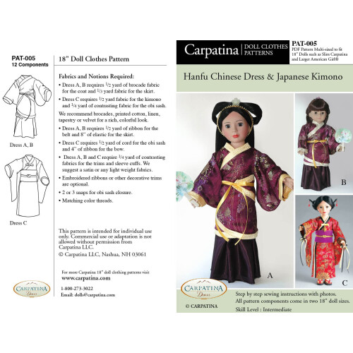 Abito Hanfu Cinese e Kimono Modello Multitaglia per Bambole da 18'' 1