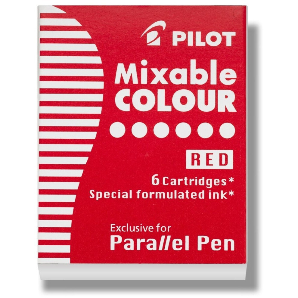 Lot de 6 recharges d'encre de couleur miscible Pilot Parallel pour stylos de calligraphie, rouge (77307)