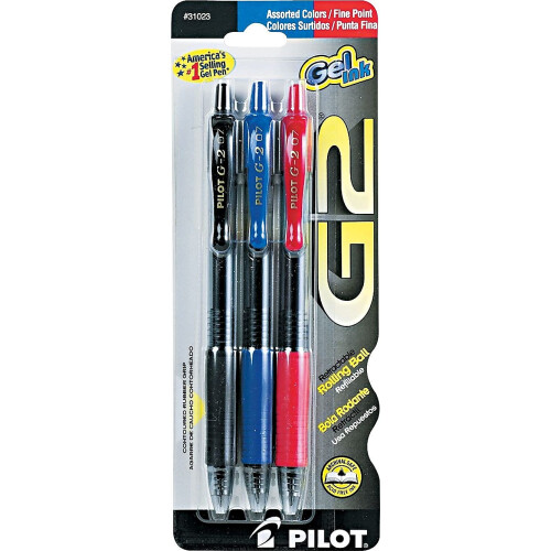 Pilot Pilot 31023 G2 Premium Retractable Gel Ink Pen  Refillable  Assorted Ink  .7mm  3/Pack 1