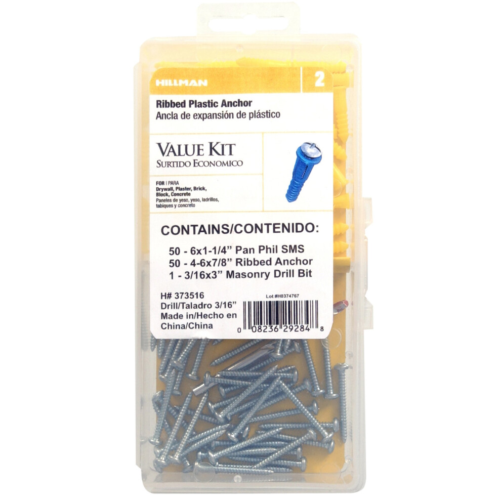 The Hillman Group 373516 Plastic Anchor Kit 1 Count (Pack Of 1) No Color 008236405309
