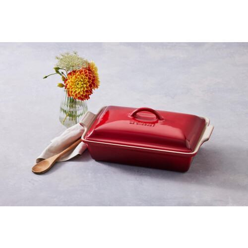 Le Creuset Le Creuset Stoneware Heritage Covered Rectangular Casserole, 4 qt. (12"" x 9""), Cerise 1