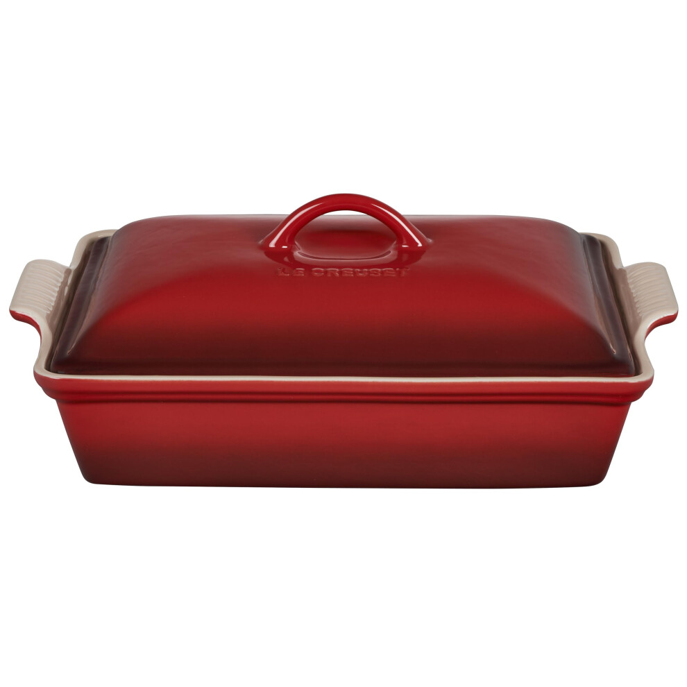 Le Creuset Stoneware Heritage Covered Rectangular Casserole, 4 Qt. (12" X 9"), Cerise