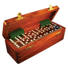 Marion Domino Double Six Black v Dovetail Jointed Sheesham Wood Box  Jumbo Tournament Size w/Spinners