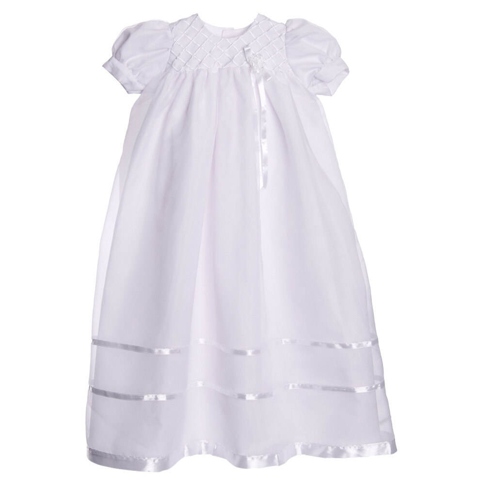 Vestido Largo De Bautizo De Organza Blanca Bordada Con Gorro - M (6 A 9 Meses)-image