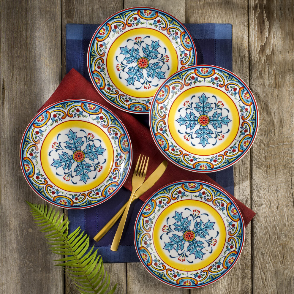 Euro Ceramica Zanzibar Collection Vibrant 87 Ceramic SaladDessert Plates Set of 4 Spanish Floral Design Multicolor