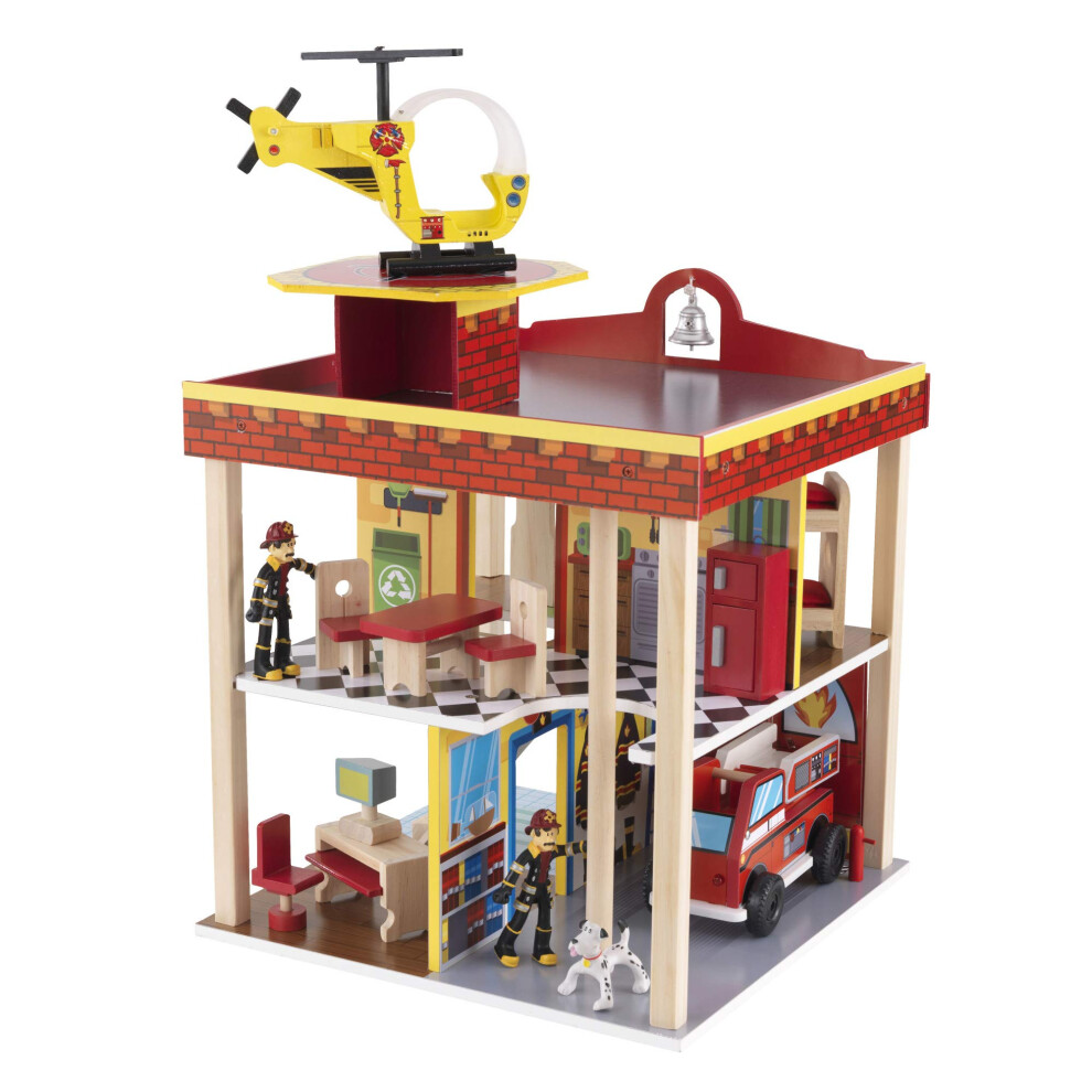 KidKraft Wooden Fire Station Set for 360 Degree Play - Wooden Construc