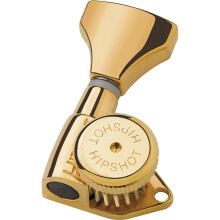 Hipshot 6Glo Grip -Lock Locking Guitar Tuning Machines 3+3 - Universal Montering Plate Ump inkluderet - Guld