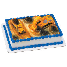 Decopac Construction Dig Tort Decoration 2 Piese Topper Topper Set cu camion de gunoi ?i mncare excavator mobila Sigur gata de utilizare pentru
