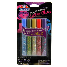 Elmer's Tvättbar Glitterlim Pennor, 5-Pack, Klara Glitterfärger (E653)