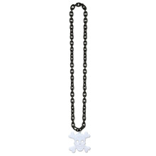 36"" Chain Beads With Skull And Crossbones Medal Necklace Costume Accessory