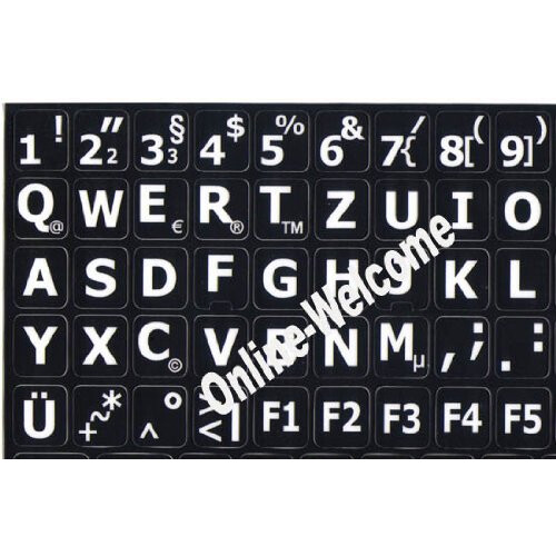 German Large Lettering Upper CASE Black Background Keyboard Sticker for Computers Keyboards 2