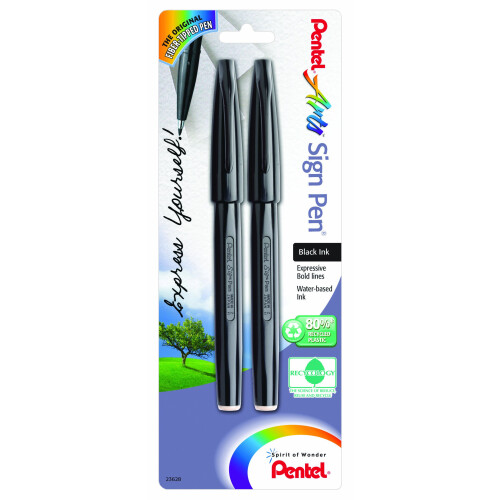 Pentel Pentel Arts Sign Pen  Black Ink  2 Pack (S520BP2A)   Assorted