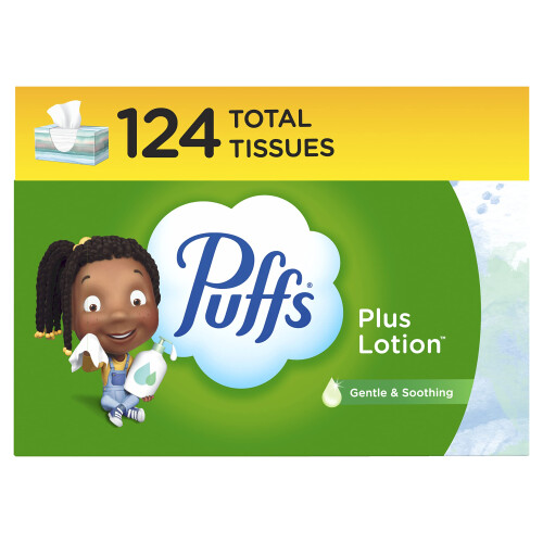 Puffs Plus Lotion Χαρτομάντηλα, 1 Οικογενειακή Συσκευασία, 124 Χαρτομάντηλα