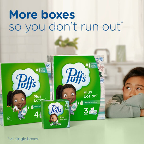 Puffs Plus Lotion Χαρτομάντηλα, 1 Οικογενειακή Συσκευασία, 124 Χαρτομάντηλα 2