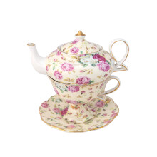 Gracie China By Coastline Imports Th en porcelaine 4 pices pour une tasse empile tasse de soucoupe Crme Cottage Rose Chintz