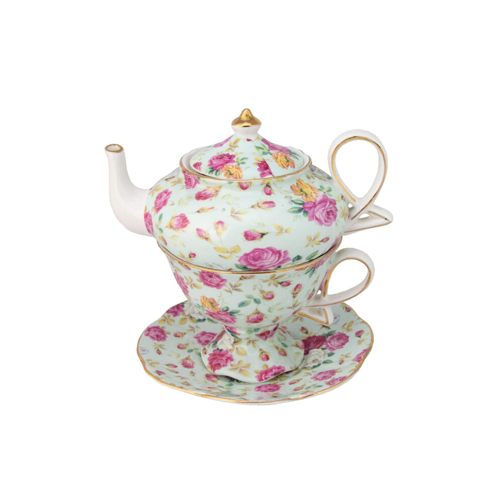 Th I Re En Porcelaine Gracie China De Coastline Imports, 4 Pi Ces, Soucoupe Th Pour Une Personne, Bleu Cottage Rose Chintz-image