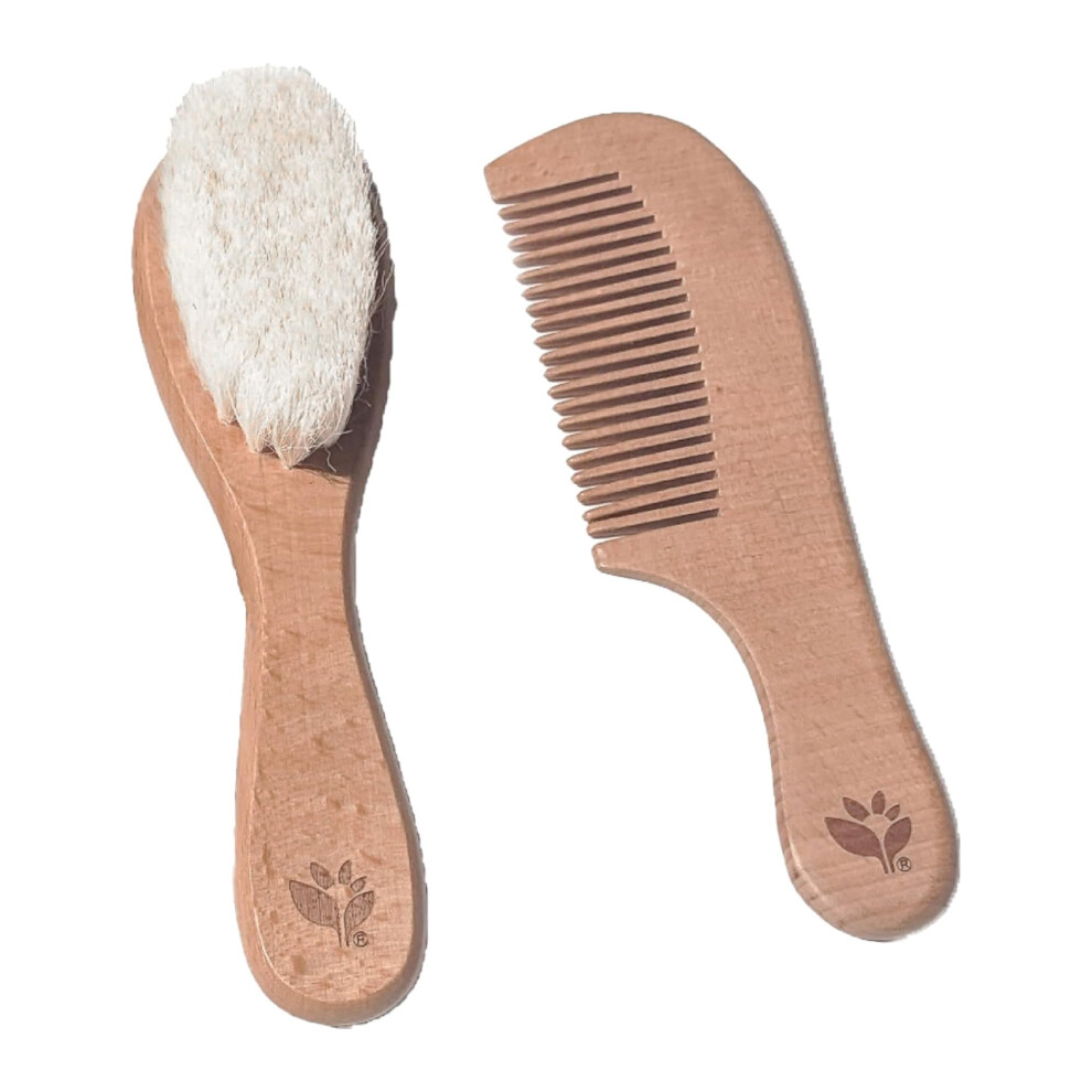 Sprouts Baby Brush & Comb Set | Gently Grooms Baby's Hair | Made Of Natural Wood And Bristles Green Giovani Germogli