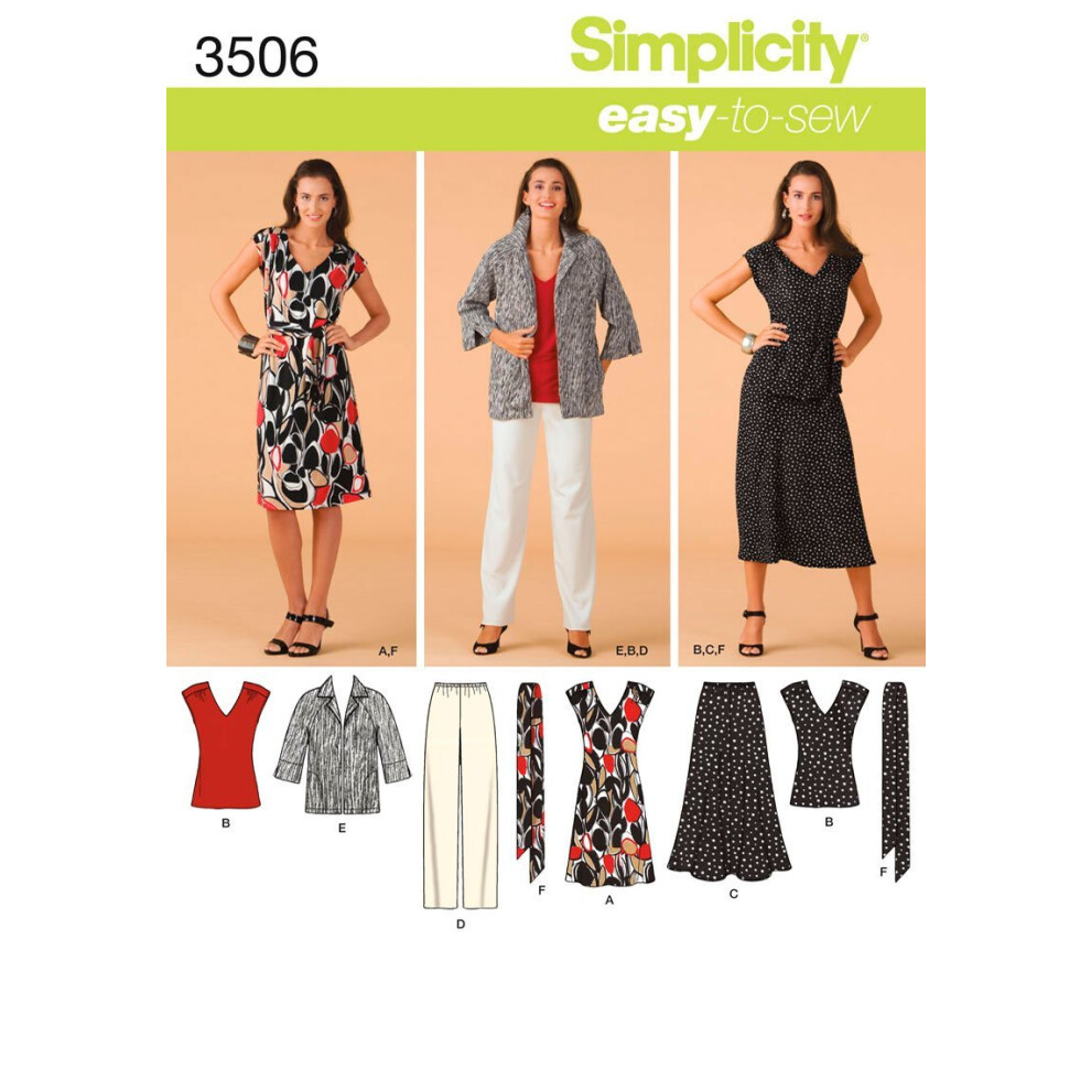 Patron de couture facile     coudre Simplicity 3506 pour femme, robe ou haut, jupe et pantalon