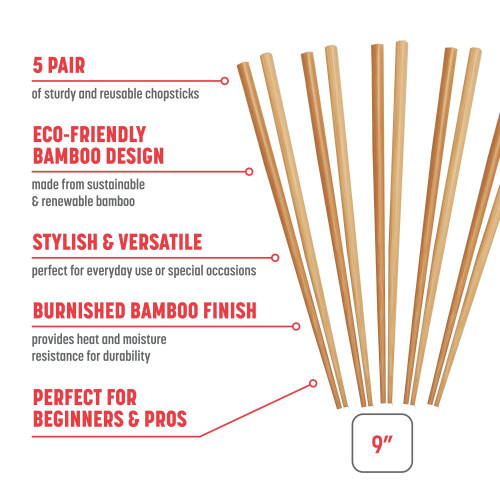 Joyce Chen Reusable Burnished Bamboo Chopsticks Set  5 Pair 1