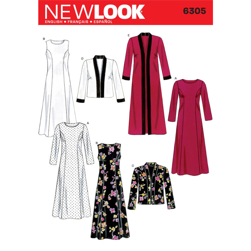 Patron de couture New Look 6305 Robes pour femmes Taille A (10-12-14-16-18-20)