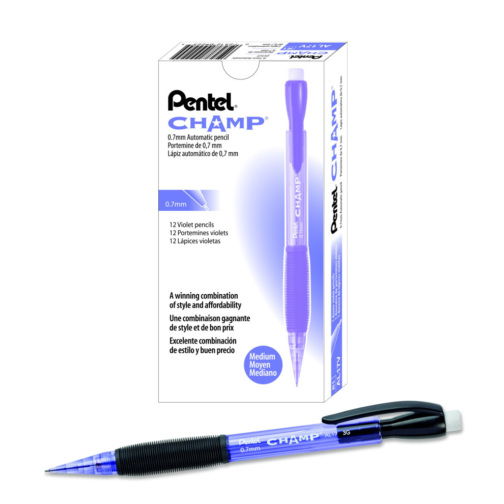 Pentel Champ Automatic Pencil 0.7Mm Violet Barrel Box Of 12 (Al17v)