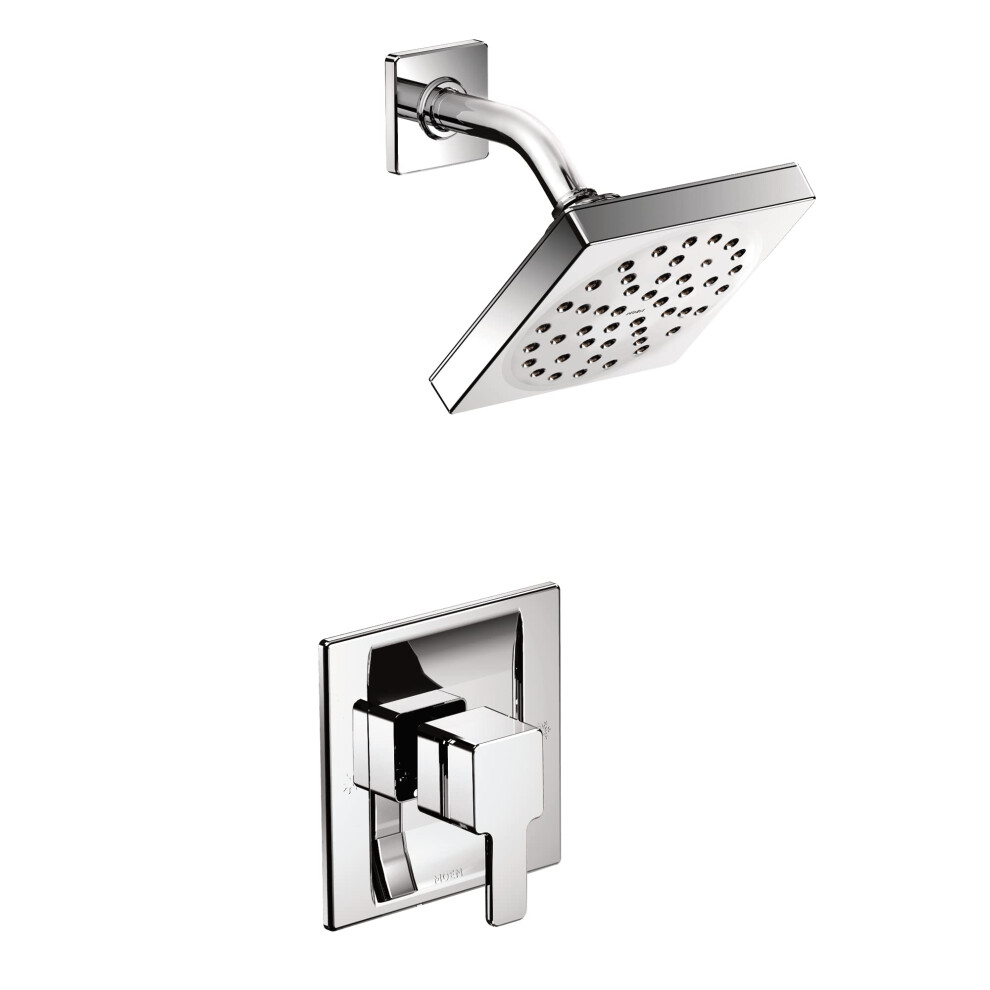 Moen 90 Degree Chrome Modern Shower Trim Kit  Square Shower Head and Handle Set  Posi-Temp Shower Faucet System provides High Pressure Showe-image-OPC-PFNGH58-NEW