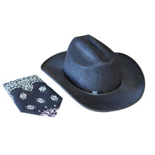 Aeromax Junior Cowboy-hattu ja bandanna musta
