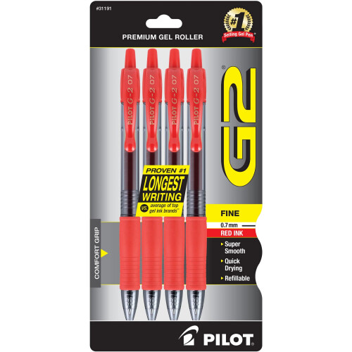 Pilot Pilot G2 Premium Gel-Roller, feine Spitze, 0,7 mm, Rot, 4 Stck